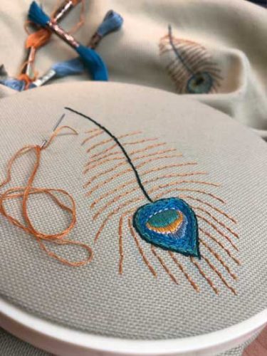 Embroidered Peacock Feathers